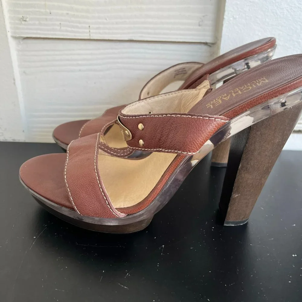Michael Kors Women's Brown Block Platform Sandals Heels Size 9